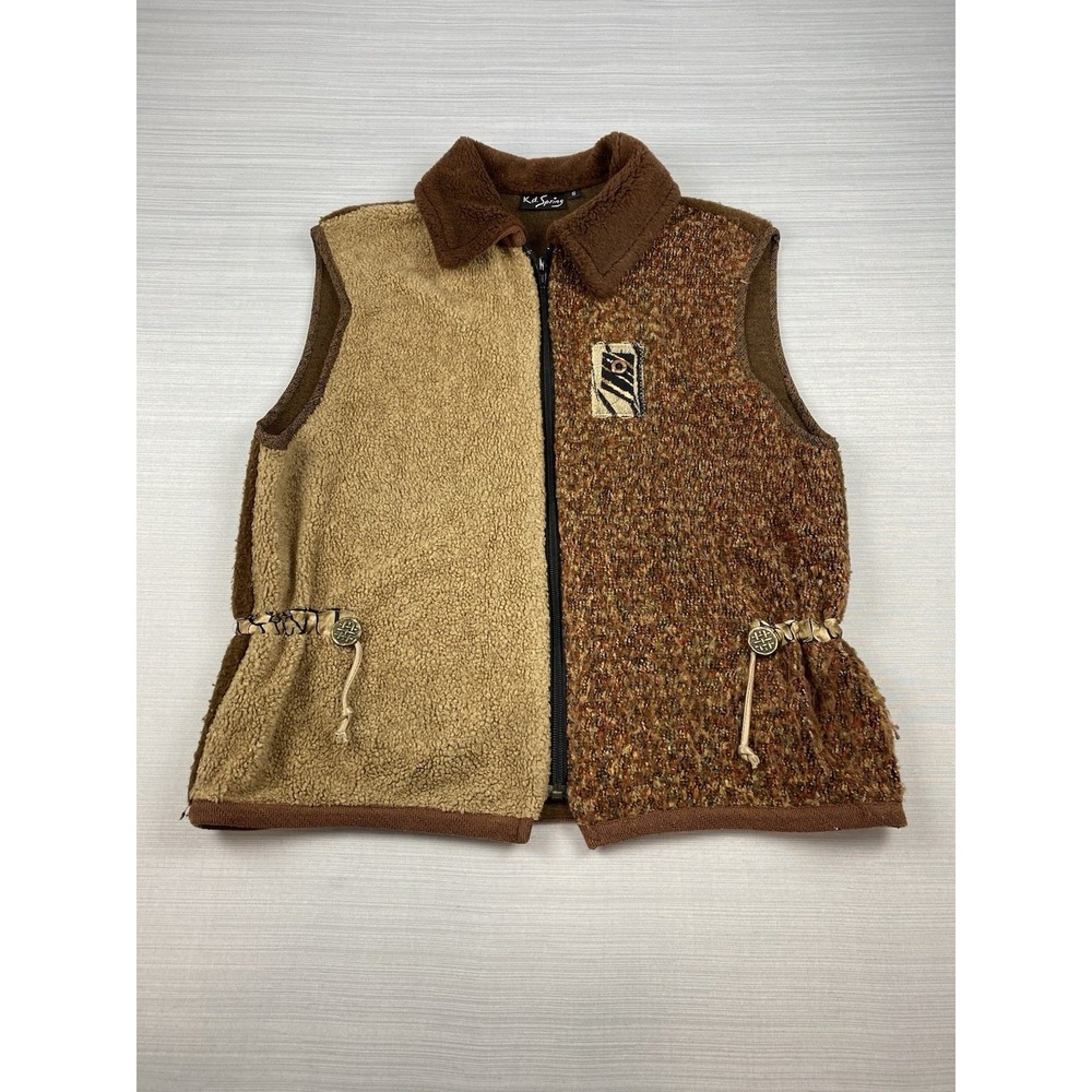 K.D. SPRING Boucle' & Fleece Zip Vest, Brown Tan Size Small